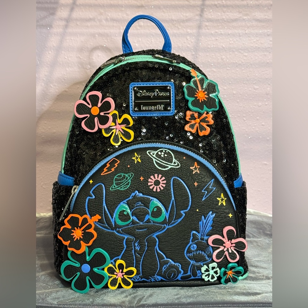 ✨ Loungefly Disney Parks Stitch 626 Day Black Sequin Mini Backpack NWT ✨